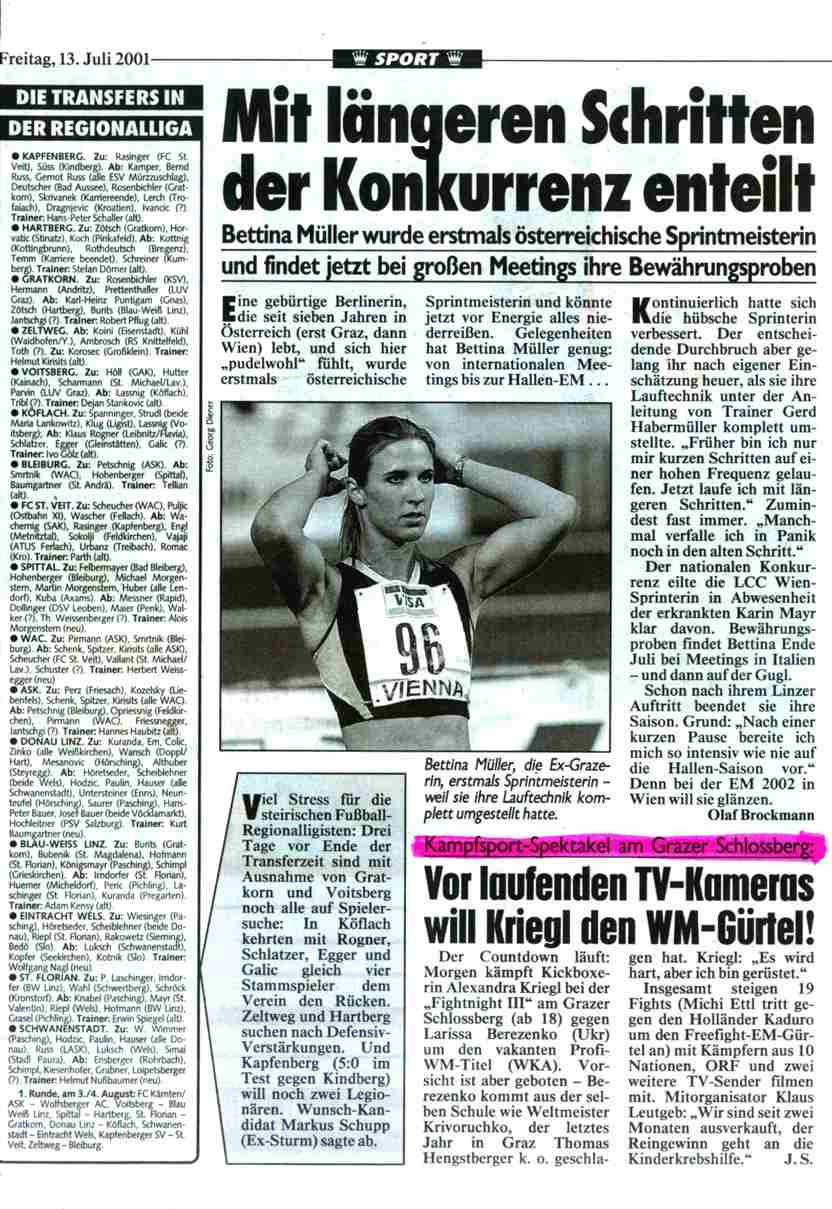 KRONE Zeitung 13 Juli und 16 Juli 2001